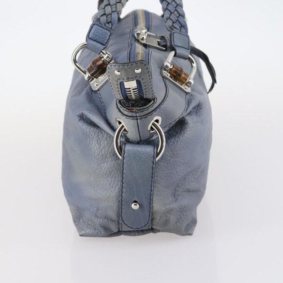 GUCCI Bamboo Tote Bag Leather Blue Auth - Picture 5 of 16
